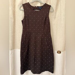 Lands' End Brown Midi Dress with White Dots